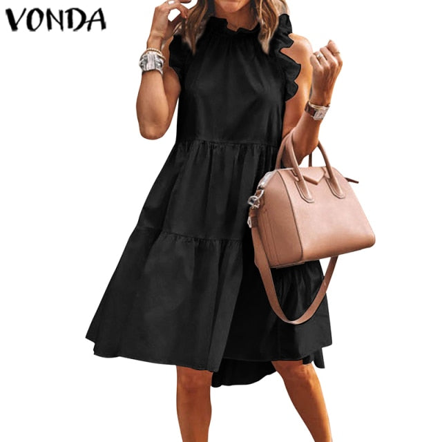 Summer Mini Dress Women  Party Dress 2021 VONDA Summer Plus Size Robe