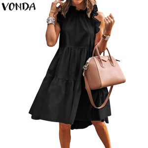 Summer Mini Dress Women  Party Dress 2021 VONDA Summer Plus Size Robe