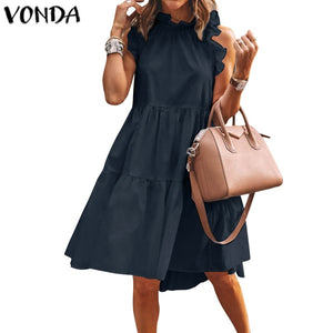 Summer Mini Dress Women  Party Dress 2021 VONDA Summer Plus Size Robe