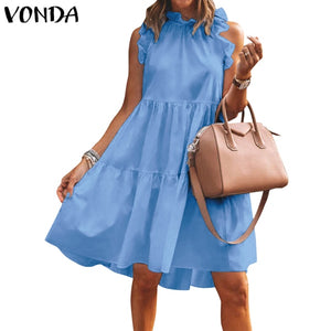 Summer Mini Dress Women  Party Dress 2021 VONDA Summer Plus Size Robe
