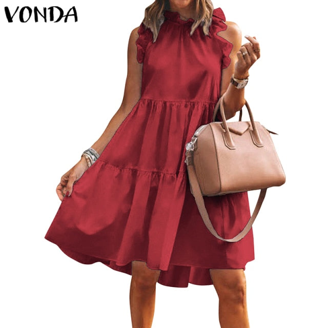 Summer Mini Dress Women  Party Dress 2021 VONDA Summer Plus Size Robe