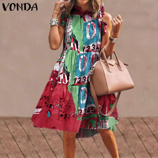 Summer Mini Dress Women  Party Dress 2021 VONDA Summer Plus Size Robe