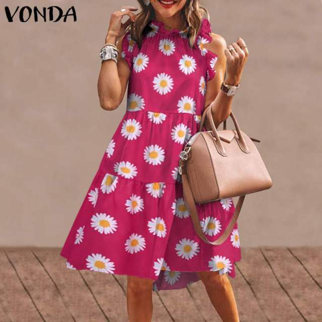 Summer Mini Dress Women  Party Dress 2021 VONDA Summer Plus Size Robe