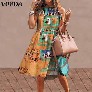 Summer Mini Dress Women  Party Dress 2021 VONDA Summer Plus Size Robe