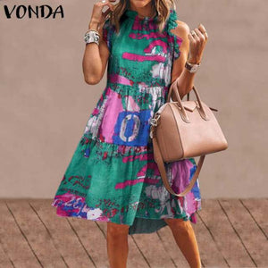Summer Mini Dress Women  Party Dress 2021 VONDA Summer Plus Size Robe