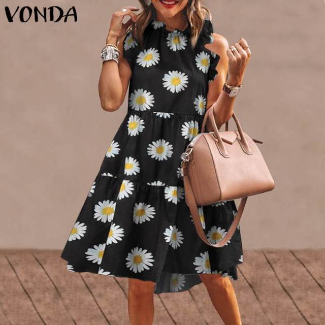 Summer Mini Dress Women  Party Dress 2021 VONDA Summer Plus Size Robe