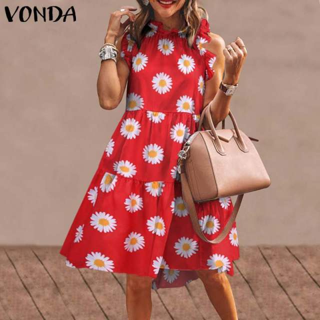 Summer Mini Dress Women  Party Dress 2021 VONDA Summer Plus Size Robe