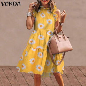 Summer Mini Dress Women  Party Dress 2021 VONDA Summer Plus Size Robe