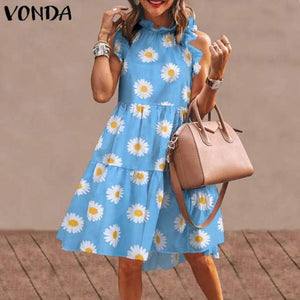 Summer Mini Dress Women  Party Dress 2021 VONDA Summer Plus Size Robe