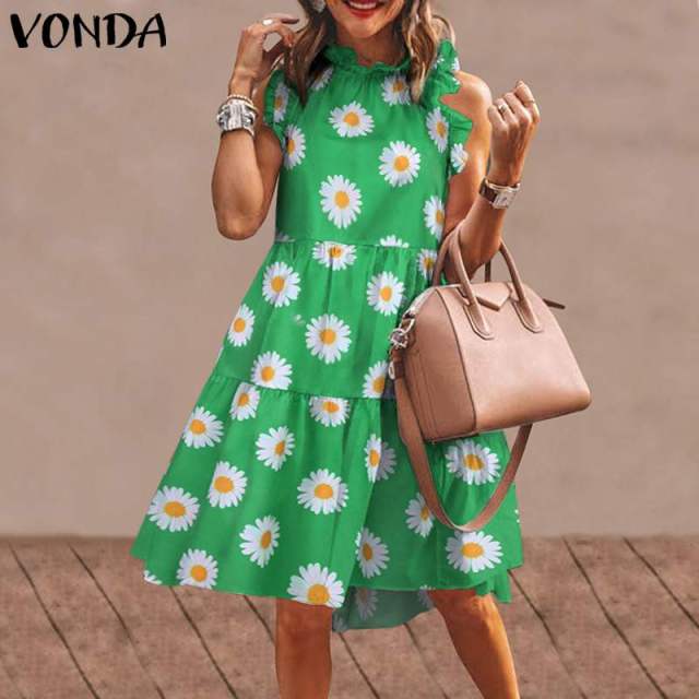 Summer Mini Dress Women  Party Dress 2021 VONDA Summer Plus Size Robe