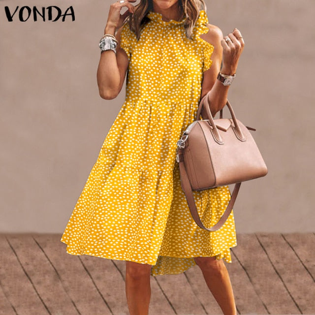 Summer Mini Dress Women  Party Dress 2021 VONDA Summer Plus Size Robe