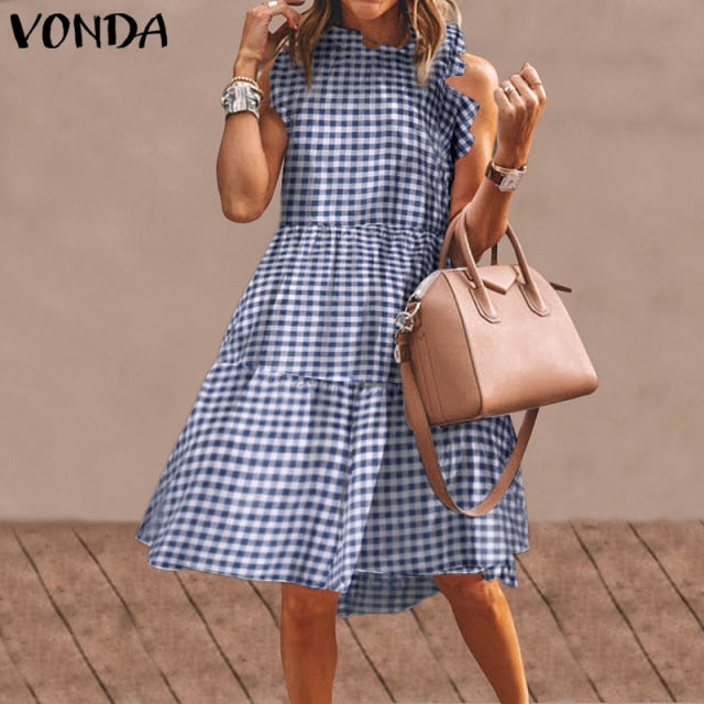Summer Mini Dress Women  Party Dress 2021 VONDA Summer Plus Size Robe
