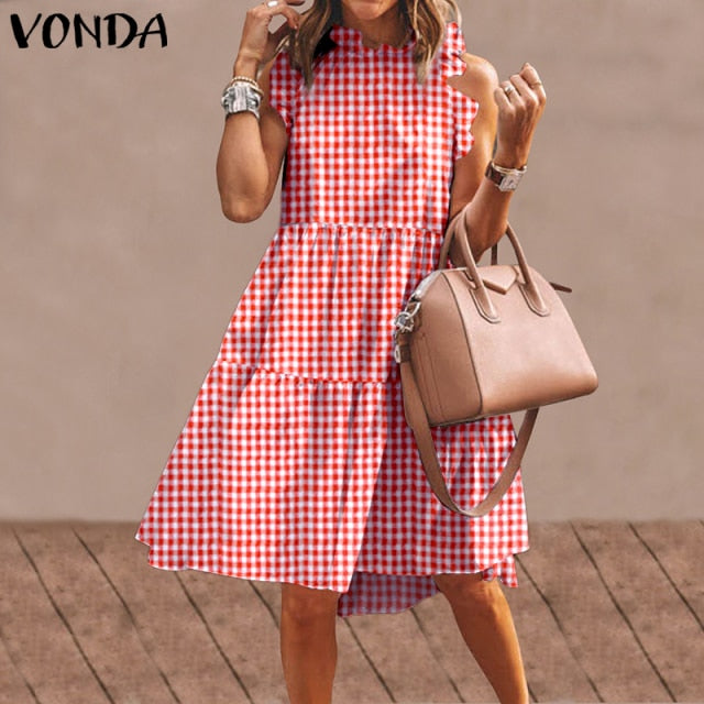 Summer Mini Dress Women  Party Dress 2021 VONDA Summer Plus Size Robe