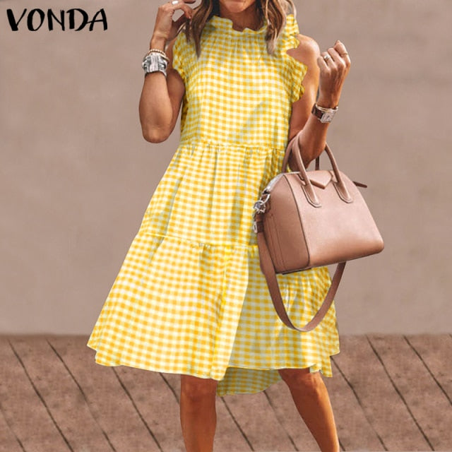 Summer Mini Dress Women  Party Dress 2021 VONDA Summer Plus Size Robe